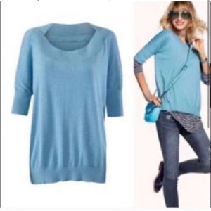 CAbi Lounge Sweater Cornflower Blue 3/4 Dolman Sleeves Boat Neck